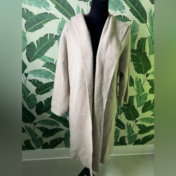 CJLA Womens Cream Sweater Coat Hooded Duster Jacket Small - Picture 2 of 8
